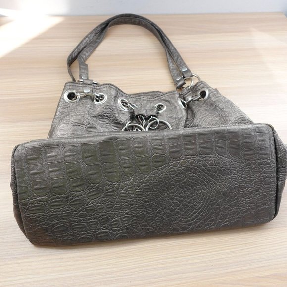 Crocodile Bag Leather Shoulder Gray Bucket Purse Embossed Studded Exotic Faux - Picture 4 of 15